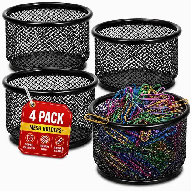 Main image of Mesh Paper Clip Holder for Desk, Paperclip Holder, Black, 4 Pack