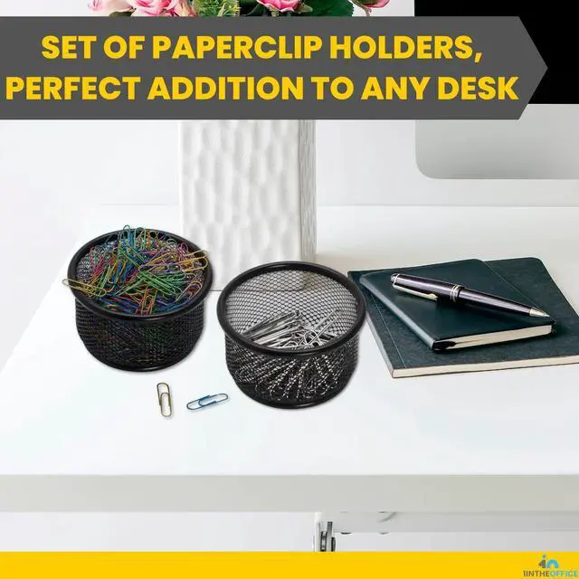 Alt view image 7 of 7 - Mesh Paper Clip Holder for Desk, Paperclip Holder, Black, 4 Pack