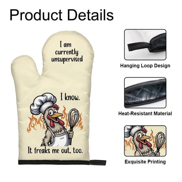 Alt view image 3 of 6 - I Am Currently Unsupervised I Know It Freaks Me Out Too Funny Oven Mitts and Pot Holder Set, Funny Chicken Lover Gifts, Humor Sarcastic Baking Gifts for Men Women Animal Lover Friend Dad