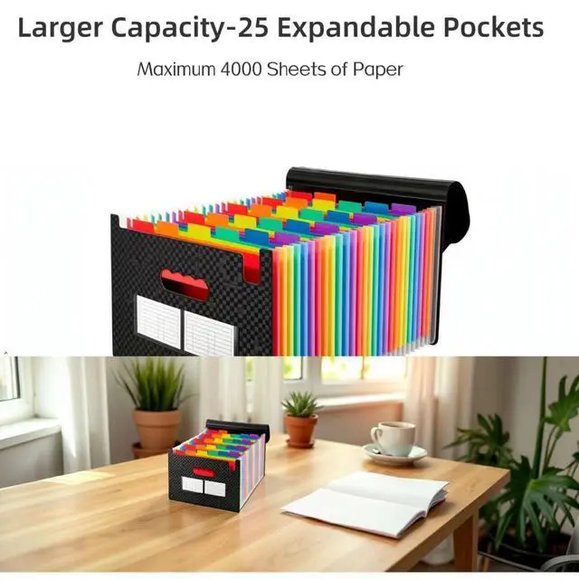 Alt view image 5 of 7 - 25-Pocket Accordion File Organizer, Monthly Bill Receipt Tax Organizer,High Capacity Expanding File Folder, Letter/A4 Size Essentials for School, Home, and Office-Black