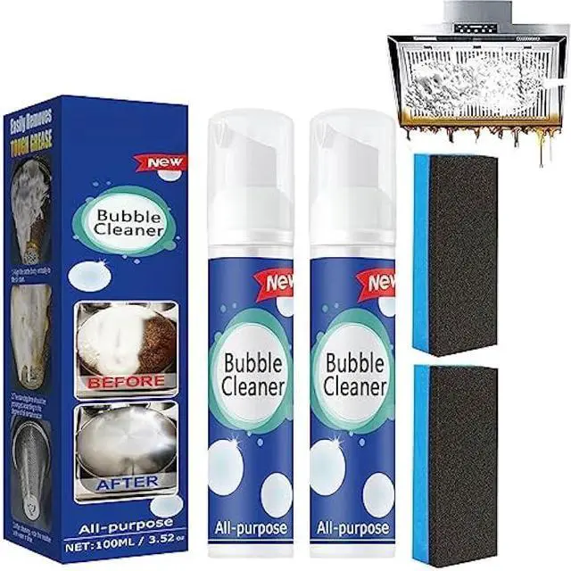 Main image of 2PCS Bubble Cleaner, Foaming Heavy Oil Stain Cleaner, Stubborn Grease & Grime wipe Spray, All Purpose Cleaning for Kitchen and Other Stains (100ML*2)