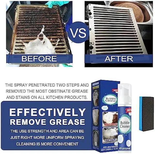 Alt view image 3 of 7 - 2PCS Bubble Cleaner, Foaming Heavy Oil Stain Cleaner, Stubborn Grease & Grime wipe Spray, All Purpose Cleaning for Kitchen and Other Stains (100ML*2)