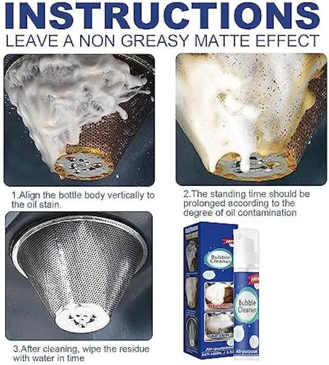 Alt view image 6 of 7 - 2PCS Bubble Cleaner, Foaming Heavy Oil Stain Cleaner, Stubborn Grease & Grime wipe Spray, All Purpose Cleaning for Kitchen and Other Stains (100ML*2)