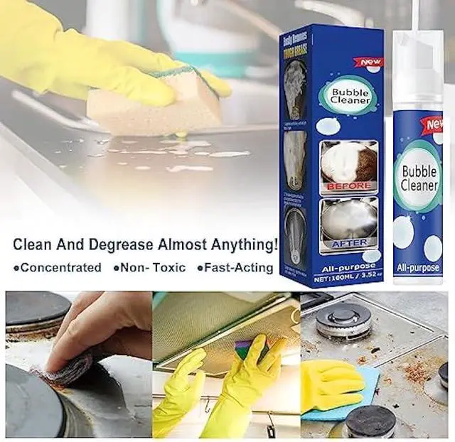 Alt view image 7 of 7 - 2PCS Bubble Cleaner, Foaming Heavy Oil Stain Cleaner, Stubborn Grease & Grime wipe Spray, All Purpose Cleaning for Kitchen and Other Stains (100ML*2)