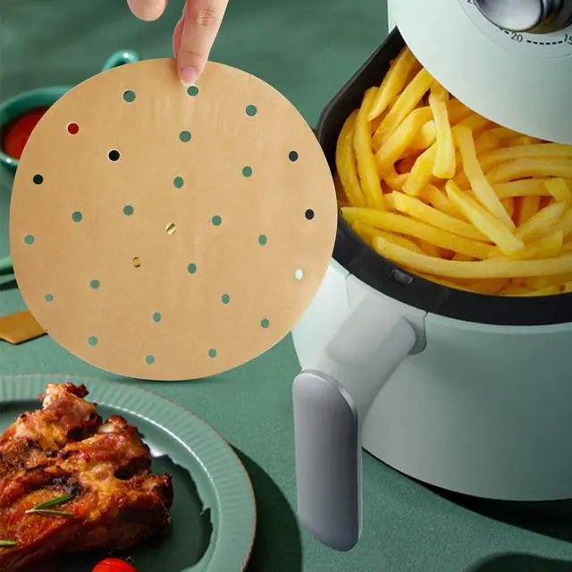 Alt view image 3 of 7 - Air Fryer Parchment Paper 8 Inch, 200pcs Unbleached Fryer Disposable Paper Liners Round Air Fryer Filter Paper Perforated Parchment Paper Bamboo Steamer Papers for Air Fryer and Steaming Basket