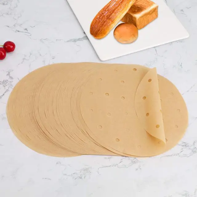 Alt view image 5 of 7 - Air Fryer Parchment Paper 8 Inch, 200pcs Unbleached Fryer Disposable Paper Liners Round Air Fryer Filter Paper Perforated Parchment Paper Bamboo Steamer Papers for Air Fryer and Steaming Basket