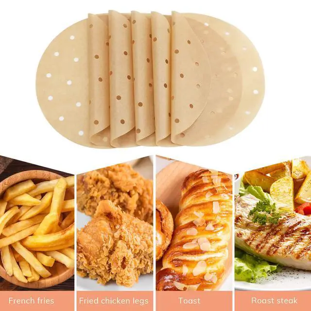 Alt view image 6 of 7 - Air Fryer Parchment Paper 8 Inch, 200pcs Unbleached Fryer Disposable Paper Liners Round Air Fryer Filter Paper Perforated Parchment Paper Bamboo Steamer Papers for Air Fryer and Steaming Basket