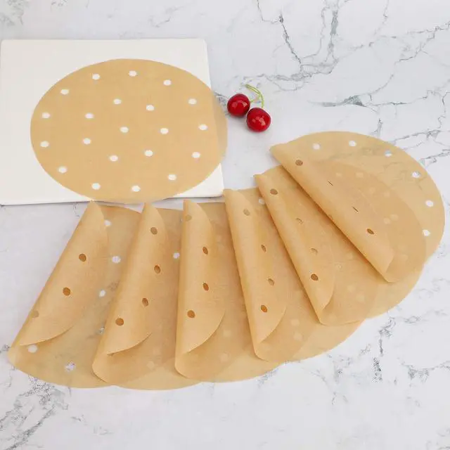 Alt view image 4 of 7 - Air Fryer Parchment Paper 8 Inch, 200pcs Unbleached Fryer Disposable Paper Liners Round Air Fryer Filter Paper Perforated Parchment Paper Bamboo Steamer Papers for Air Fryer and Steaming Basket