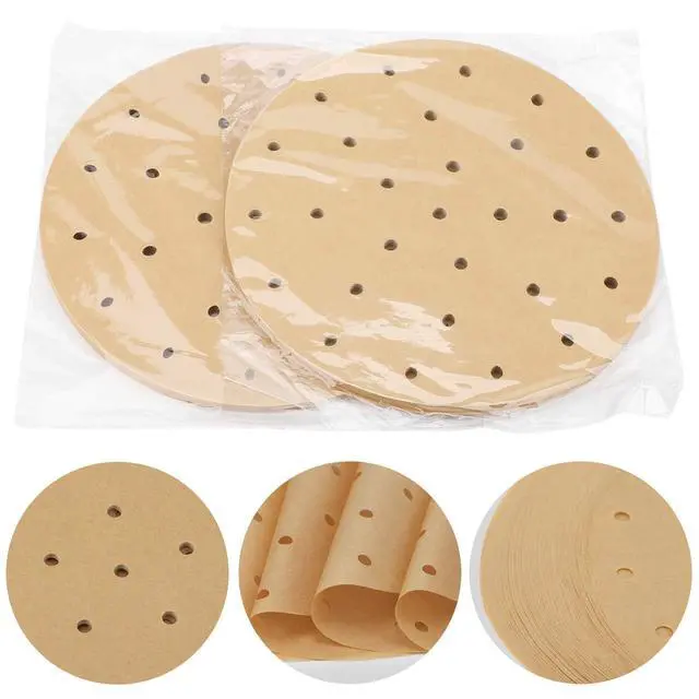 Alt view image 7 of 7 - Air Fryer Parchment Paper 8 Inch, 200pcs Unbleached Fryer Disposable Paper Liners Round Air Fryer Filter Paper Perforated Parchment Paper Bamboo Steamer Papers for Air Fryer and Steaming Basket