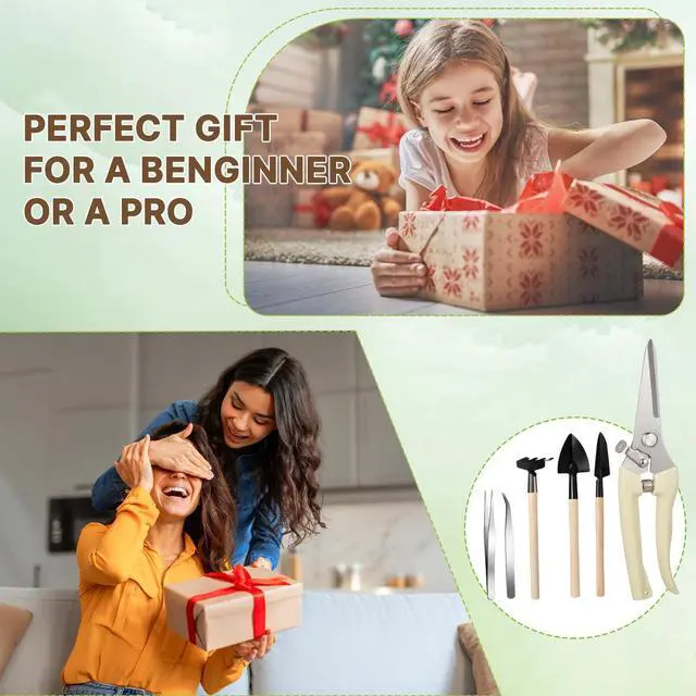 Alt view image 4 of 7 - 7 Pcs Bonsai Tree Kit Garden Bonsai Tools Set Includes Pruning Shears, Mini Rake, Flat Tip Shovel, Pointed Shovel, Spade, Tweezers Gardening Accessories Gift for Beginner Mother Women Men