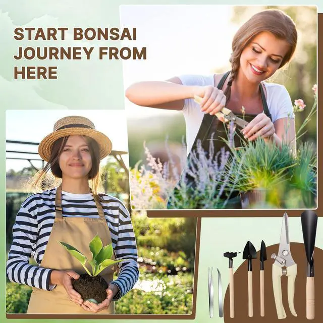 Alt view image 6 of 7 - 7 Pcs Bonsai Tree Kit Garden Bonsai Tools Set Includes Pruning Shears, Mini Rake, Flat Tip Shovel, Pointed Shovel, Spade, Tweezers Gardening Accessories Gift for Beginner Mother Women Men