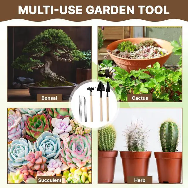 Alt view image 5 of 7 - 7 Pcs Bonsai Tree Kit Garden Bonsai Tools Set Includes Pruning Shears, Mini Rake, Flat Tip Shovel, Pointed Shovel, Spade, Tweezers Gardening Accessories Gift for Beginner Mother Women Men