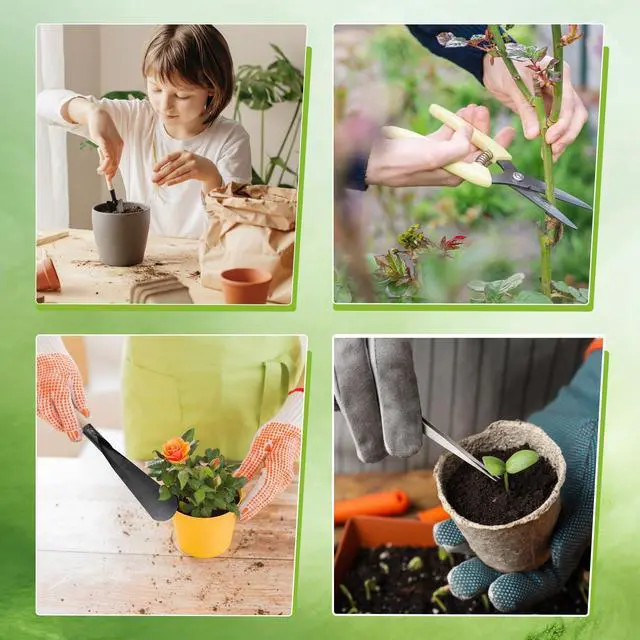 Alt view image 3 of 7 - 7 Pcs Bonsai Tree Kit Garden Bonsai Tools Set Includes Pruning Shears, Mini Rake, Flat Tip Shovel, Pointed Shovel, Spade, Tweezers Gardening Accessories Gift for Beginner Mother Women Men
