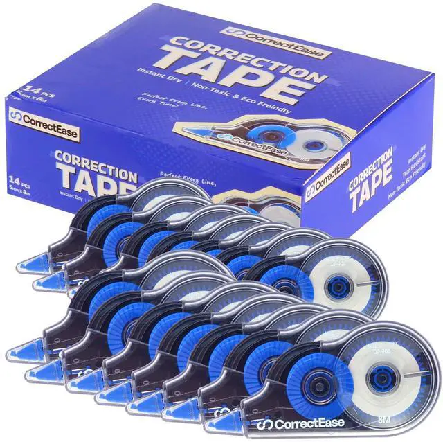 Main image of Correction Tape, Easy To Use, Stable grip, High covering power for Instant Corrections. Correct Wrong Writing At Any Time, For school, Office (14-pack, 8M, 8.5X4 cm Blue)