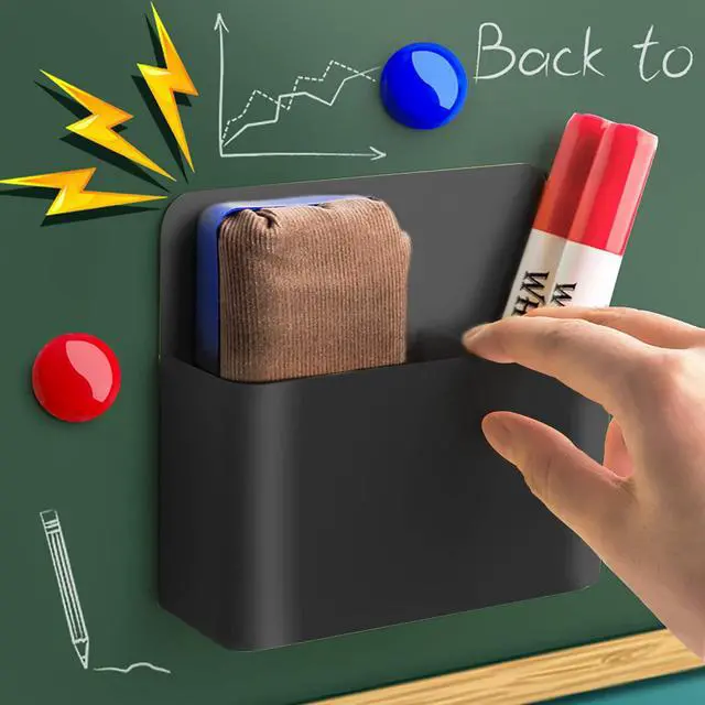 Alt view image 2 of 6 - 2 Pcs Magnetic Marker Holder Dry Erase Marker Holder Wall Mount Self Adhesive Pen Holder Magnetic Marker Cup Holders for Whiteboard, Fridge, Home Office School (Black