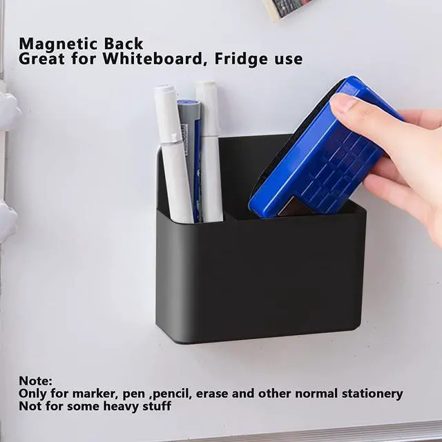 Alt view image 5 of 6 - 2 Pcs Magnetic Marker Holder Dry Erase Marker Holder Wall Mount Self Adhesive Pen Holder Magnetic Marker Cup Holders for Whiteboard, Fridge, Home Office School (Black