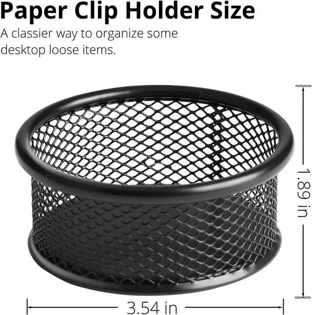Alt view image 3 of 7 - Paper Clip Holder, Paperclip Holders for Desk, Mesh Paper Clip Holder for Desk Binder Wire Mesh Bowls, Paper Clip Dispenser Organizer for Holding Small Parts Office Accessories Black 4 Pack