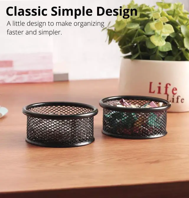 Alt view image 7 of 7 - Paper Clip Holder, Paperclip Holders for Desk, Mesh Paper Clip Holder for Desk Binder Wire Mesh Bowls, Paper Clip Dispenser Organizer for Holding Small Parts Office Accessories Black 4 Pack