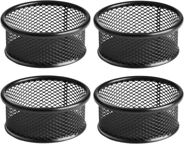 Alt view image 2 of 7 - Paper Clip Holder, Paperclip Holders for Desk, Mesh Paper Clip Holder for Desk Binder Wire Mesh Bowls, Paper Clip Dispenser Organizer for Holding Small Parts Office Accessories Black 4 Pack