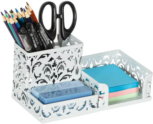 Main image of Desk Organizer with 3 Compartment for Pencil Sticky Note Holder and Office Accessories,White
