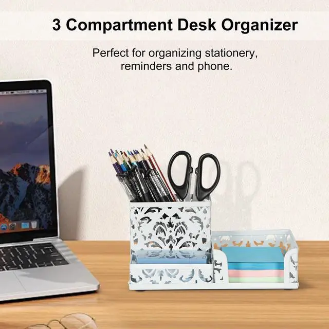 Alt view image 2 of 7 - Desk Organizer with 3 Compartment for Pencil Sticky Note Holder and Office Accessories,White