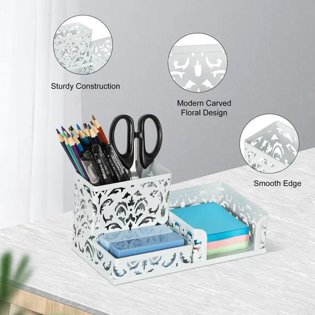 Alt view image 3 of 7 - Desk Organizer with 3 Compartment for Pencil Sticky Note Holder and Office Accessories,White