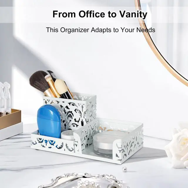 Alt view image 4 of 7 - Desk Organizer with 3 Compartment for Pencil Sticky Note Holder and Office Accessories,White