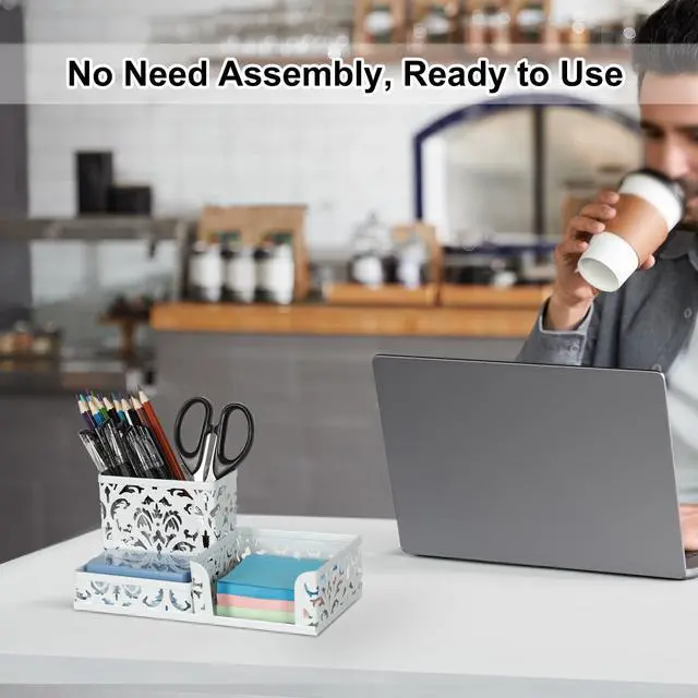 Alt view image 5 of 7 - Desk Organizer with 3 Compartment for Pencil Sticky Note Holder and Office Accessories,White