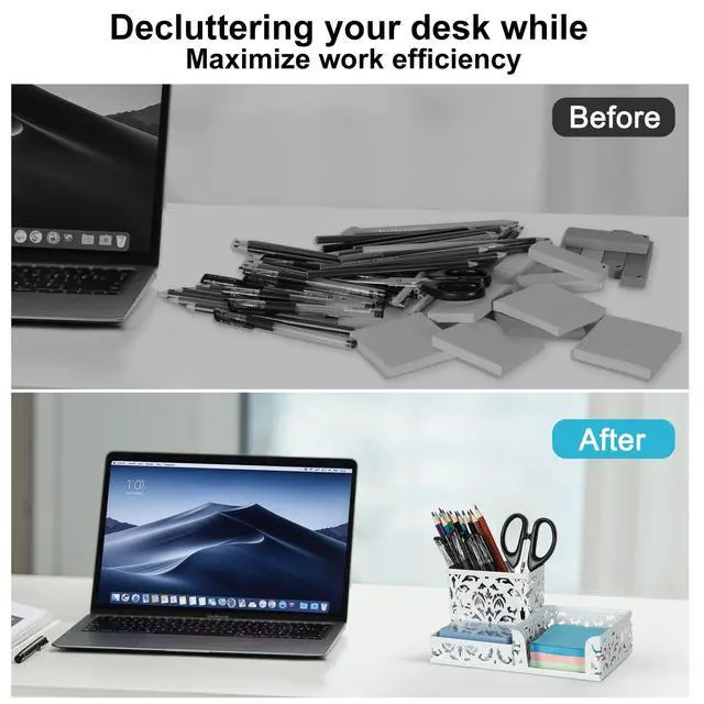 Alt view image 6 of 7 - Desk Organizer with 3 Compartment for Pencil Sticky Note Holder and Office Accessories,White