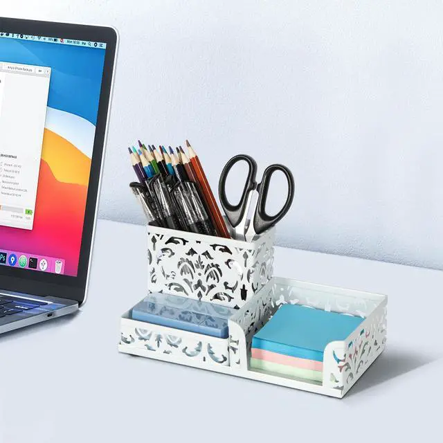 Alt view image 7 of 7 - Desk Organizer with 3 Compartment for Pencil Sticky Note Holder and Office Accessories,White
