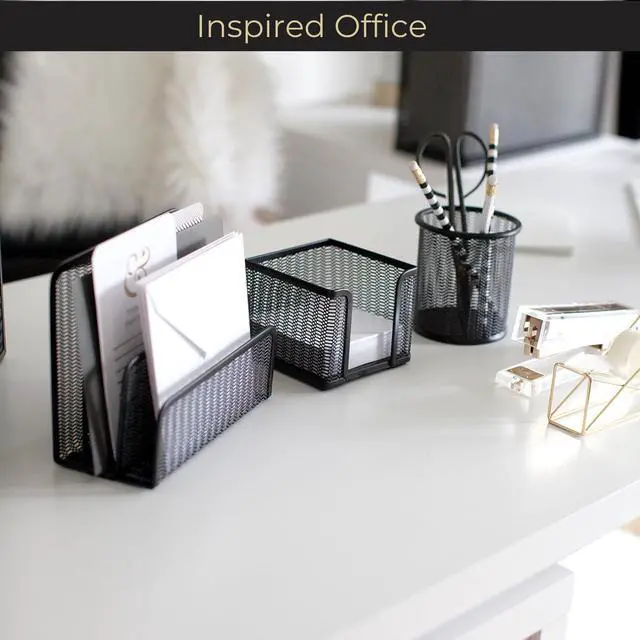 Alt view image 3 of 6 - Black Metal Mesh Letter Sorter | 3-Slot Mail Organizer for Desk, Office & Home | Vertical File & Envelope Holder with Non-Slip Base | Space-Saving Desktop Mail Organizer