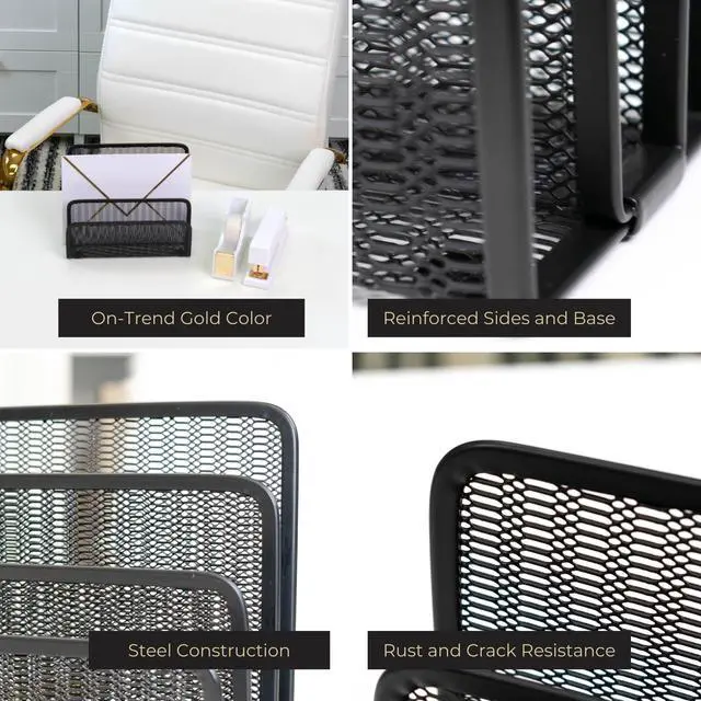 Alt view image 2 of 6 - Black Metal Mesh Letter Sorter | 3-Slot Mail Organizer for Desk, Office & Home | Vertical File & Envelope Holder with Non-Slip Base | Space-Saving Desktop Mail Organizer