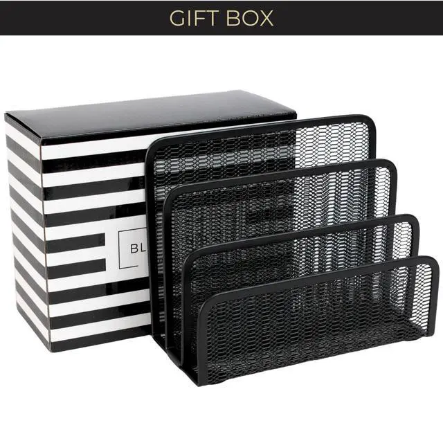 Alt view image 5 of 6 - Black Metal Mesh Letter Sorter | 3-Slot Mail Organizer for Desk, Office & Home | Vertical File & Envelope Holder with Non-Slip Base | Space-Saving Desktop Mail Organizer