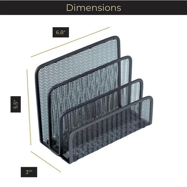 Alt view image 6 of 6 - Black Metal Mesh Letter Sorter | 3-Slot Mail Organizer for Desk, Office & Home | Vertical File & Envelope Holder with Non-Slip Base | Space-Saving Desktop Mail Organizer