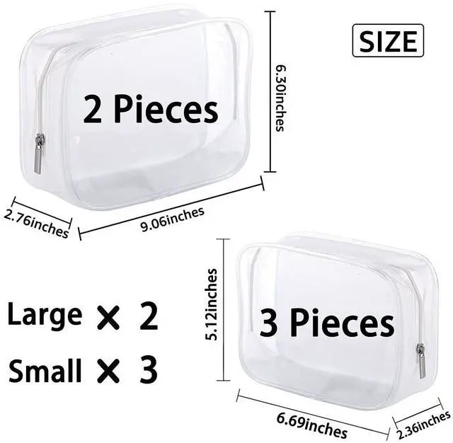 Alt view image 2 of 6 - 5 Pack Clear Plastic Zippered Toiletry Carry Pouch White Small/Large
