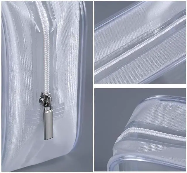 Alt view image 3 of 6 - 5 Pack Clear Plastic Zippered Toiletry Carry Pouch White Small/Large