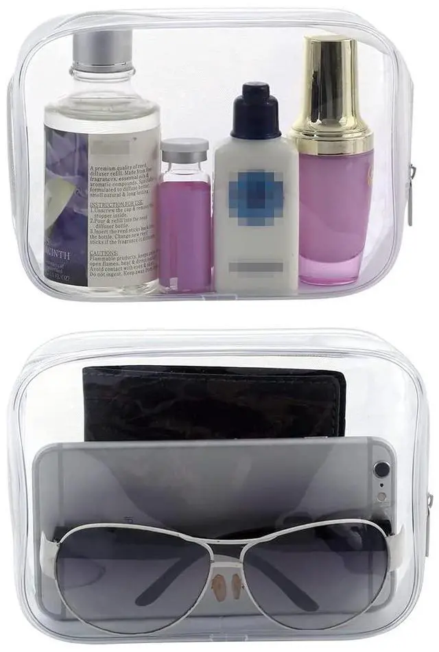 Alt view image 4 of 6 - 5 Pack Clear Plastic Zippered Toiletry Carry Pouch White Small/Large