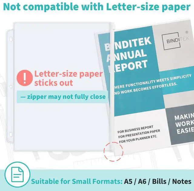 Alt view image 5 of 7 - 10 Pack Plastic Zippered Binder Pockets, 3-Hole Punched for 3 Ring Binder, Clear PVC with White Zippers, Waterproof Loose Leaf Bag Pouch for Document Filing and Storage