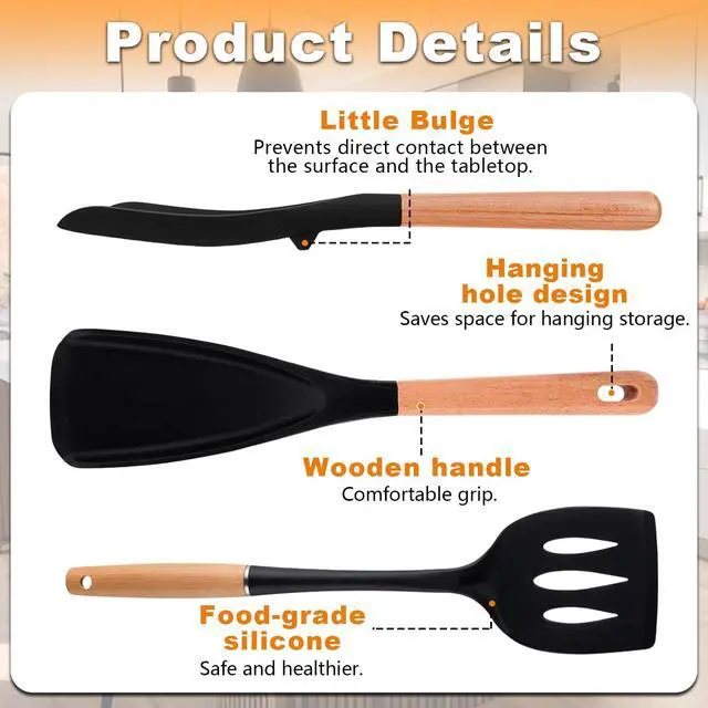 Alt view image 2 of 7 - 2PCS Wooden Spoon Spatula Set with Slotted Spatula, Cooking Utensils