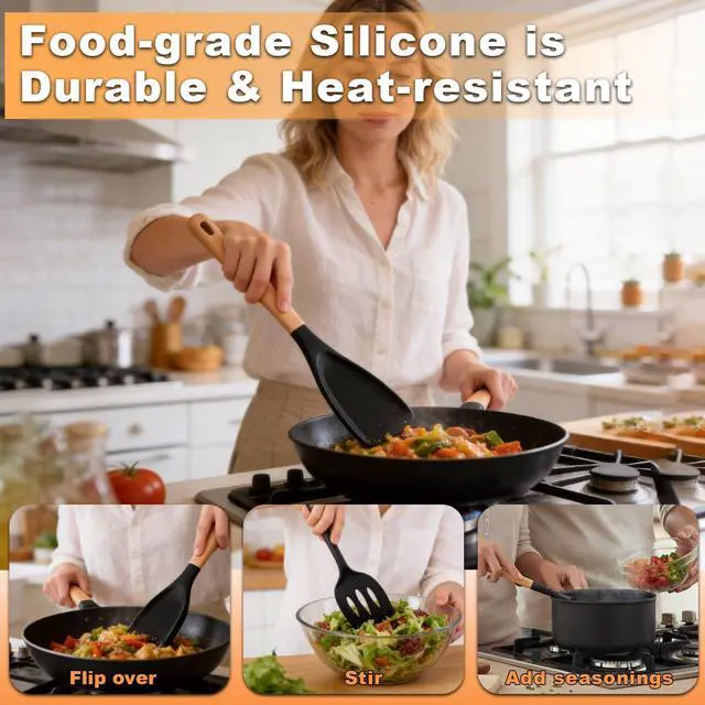 Alt view image 3 of 7 - 2PCS Wooden Spoon Spatula Set with Slotted Spatula, Cooking Utensils
