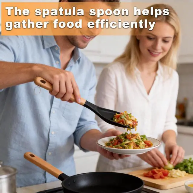 Alt view image 4 of 7 - 2PCS Wooden Spoon Spatula Set with Slotted Spatula, Cooking Utensils