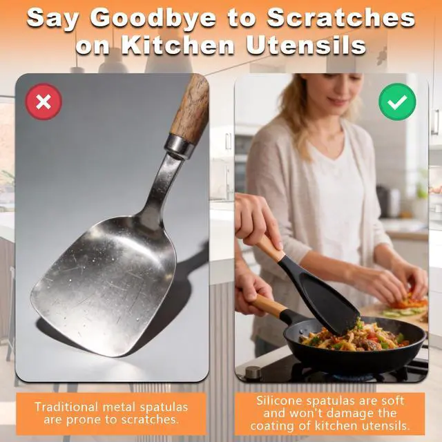 Alt view image 5 of 7 - 2PCS Wooden Spoon Spatula Set with Slotted Spatula, Cooking Utensils