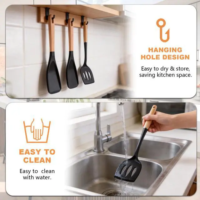 Alt view image 6 of 7 - 2PCS Wooden Spoon Spatula Set with Slotted Spatula, Cooking Utensils
