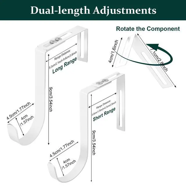 Alt view image 2 of 7 - Adjustable Over The Door Hooks, Premium Metal Hooks for Hanging, Heavy Duty Door Coat Hangers and Towel Door Hangers, Cubicle Hook fits 1 3/8" to 3 1/2" Longer Panels for Wreath