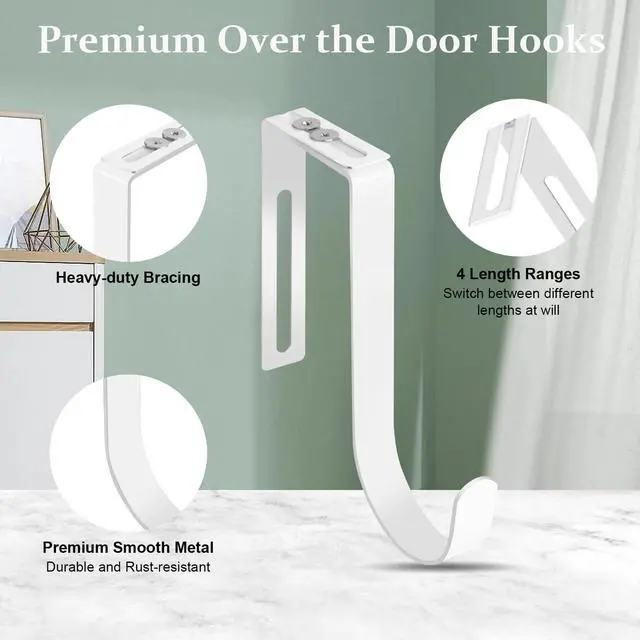 Alt view image 3 of 7 - Adjustable Over The Door Hooks, Premium Metal Hooks for Hanging, Heavy Duty Door Coat Hangers and Towel Door Hangers, Cubicle Hook fits 1 3/8" to 3 1/2" Longer Panels for Wreath