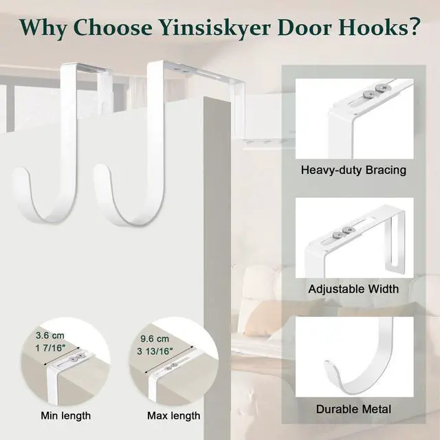 Alt view image 4 of 7 - Adjustable Over The Door Hooks, Premium Metal Hooks for Hanging, Heavy Duty Door Coat Hangers and Towel Door Hangers, Cubicle Hook fits 1 3/8" to 3 1/2" Longer Panels for Wreath