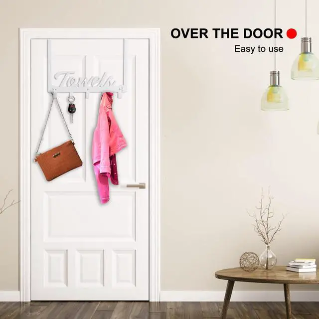 Alt view image 5 of 7 - Over The Door Hooks, Towel Rack for Bathroom & Bedroom, Heavy Duty Over Door Towel Hanger with 5 Coat Hooks, White