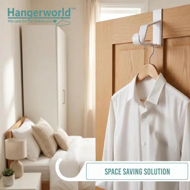 Alt view image 6 of 7 - 2 Pack Over The Door Hooks for Hangers - Extra Strong White Plastic Over Door Hook for Hanging Clothes, Towels, Robes, Hats, Bags and More