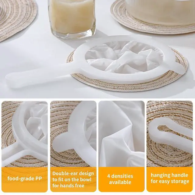 Alt view image 6 of 7 - Premium Multi-Mesh Strainer Set, 4 Pack - 100/200/300/400 Mesh, Nylon & Plastic Fine Mesh Sieve for Tea, Coffe, Nut Milk, Juice, Broth, Smoothies, Reusable & Easy to Clean, Durable,Dishwarer Safe