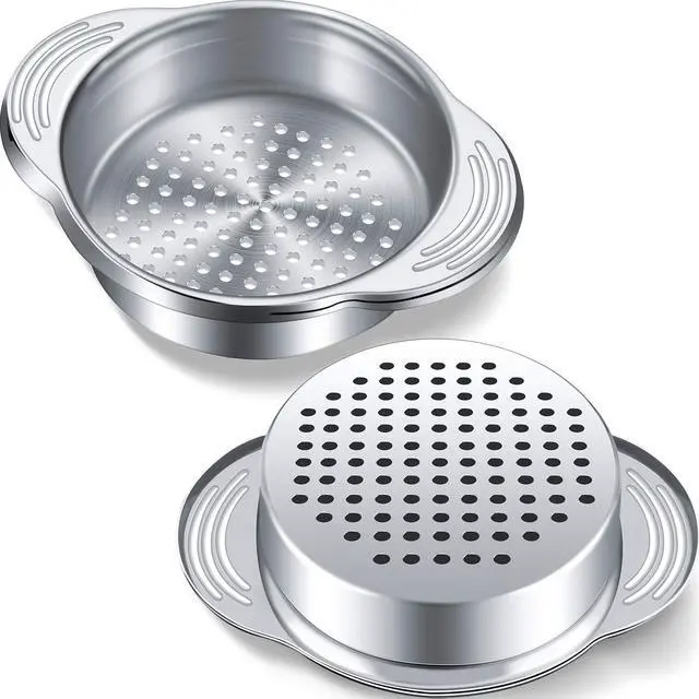 Main image of 2 Pieces Tuna Can Strainer Stainless Steel Food Strainer Sieve Metal Press Lid Canning Colander Oil Drainer Tuna Filter for Beans Vegetables